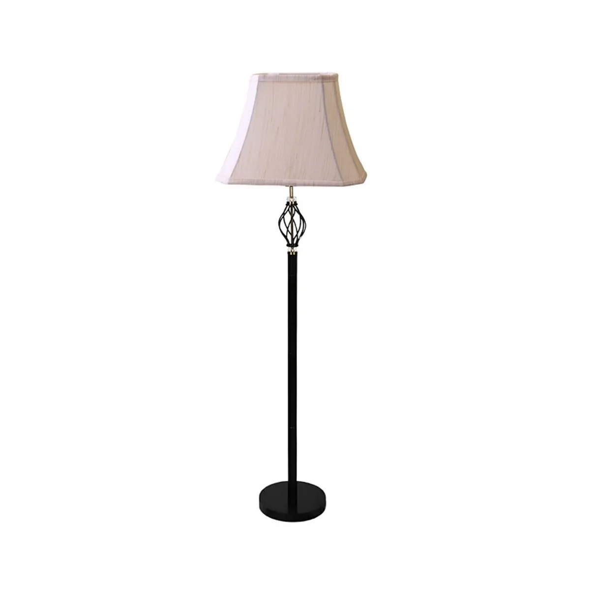 Full view of beige pleated floor lamp on a white background