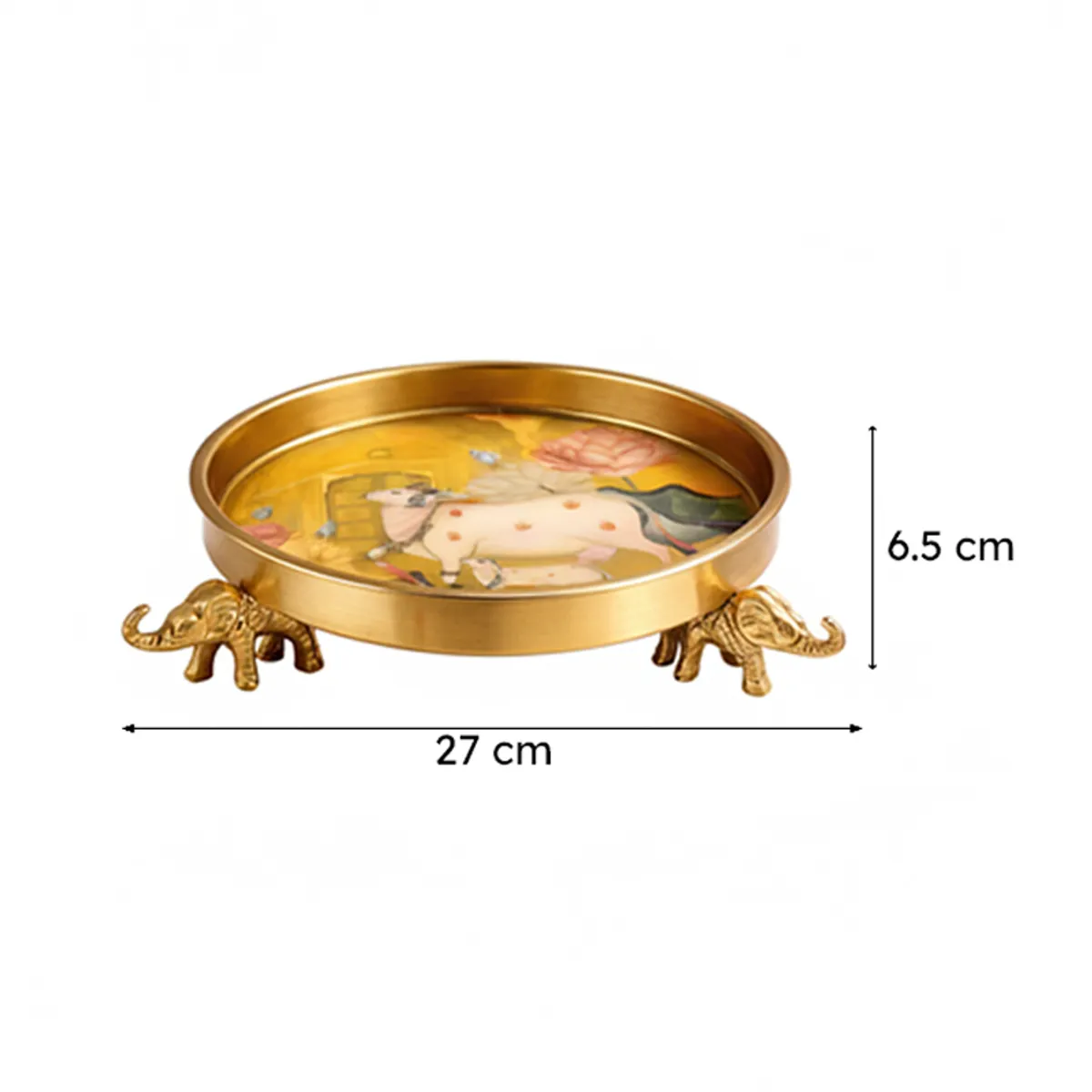 Gold Urli showing its 27 cm width and 6.5 cm height measurements