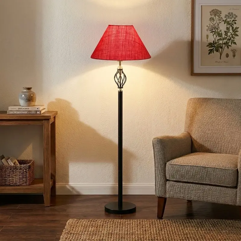 Crimson Glow Jute Floor Lamp