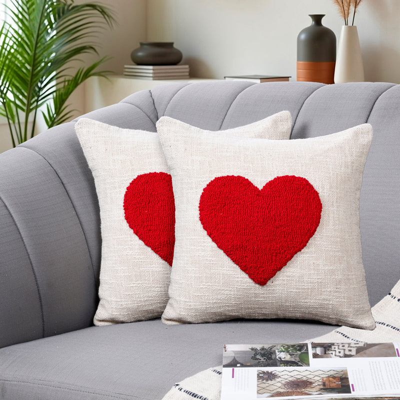 Crimson Heart Tufted Cushion Cover Set - Set Of Two