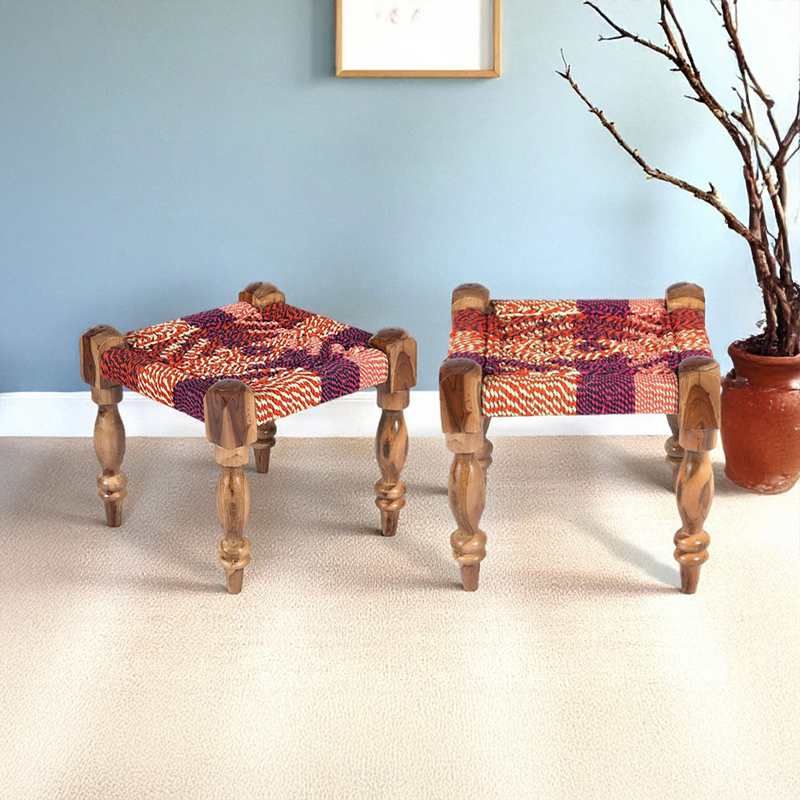 Ivaro Sheesham Wooden Stools (Multicolor) - Set Of Two