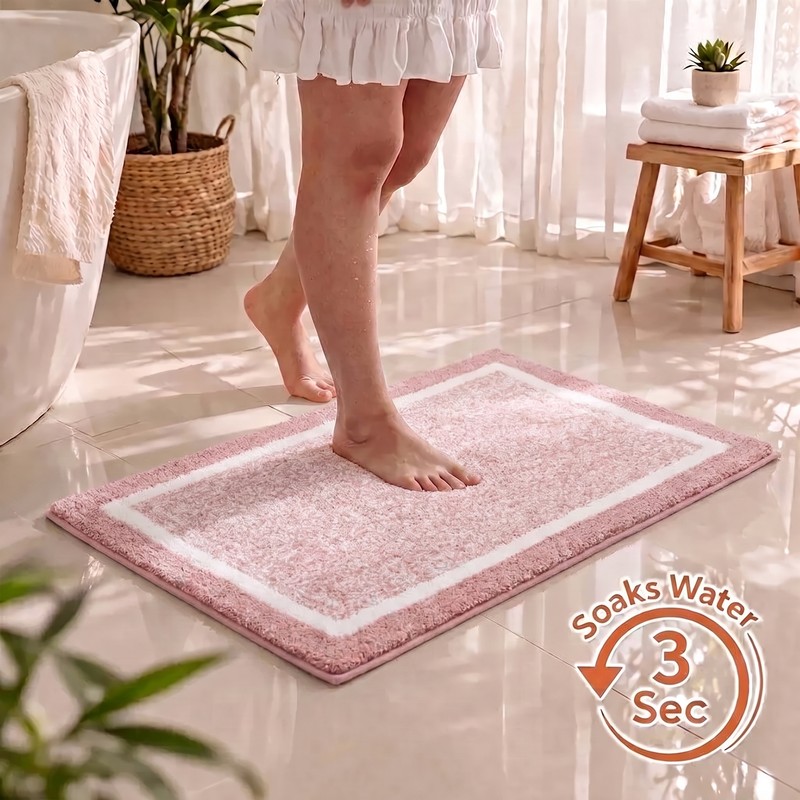 Graphite Stream Anti Skid Bath Mat - Pink,White - 40 x 60 cm