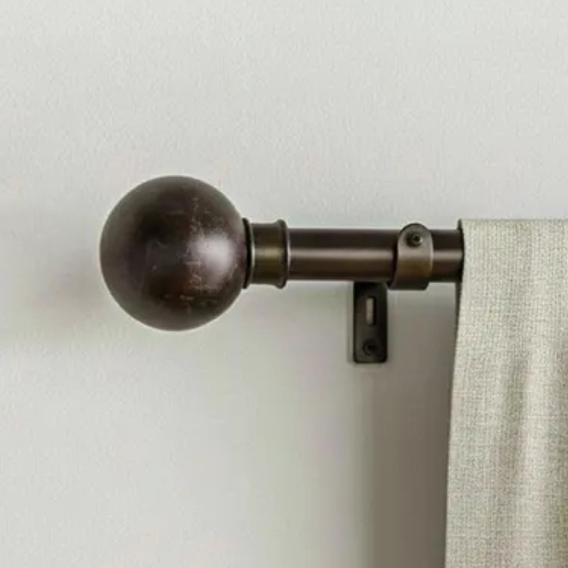 Orbette Extendable 1" Single Curtain Rod With Round Finial & Brackets