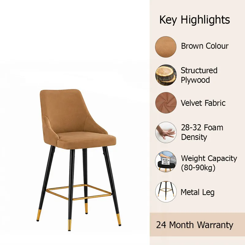 Brown bar chair with a highlights graphic beside it