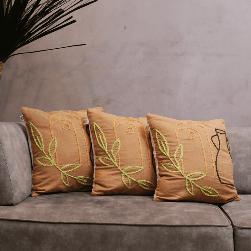 Puffy Puzzle Tufted Cushion Cover (Beige) - Set Of Three
