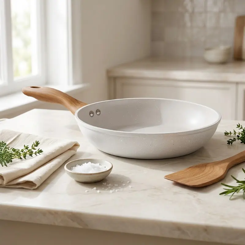 Flame Nest Non-Stick Aluminium Frying Pan (White) - 1800 ML - 1200 ML