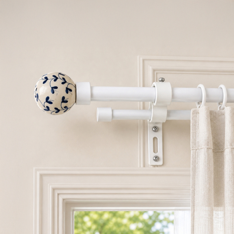 Souk Charm Duo Extendable 1" Double Curtain Rod With Round Finial & Brackets