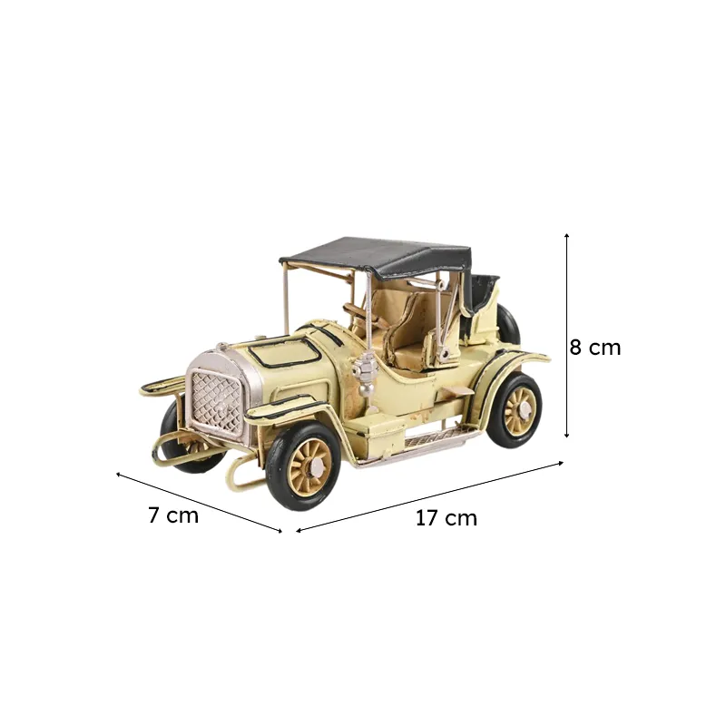 Light yellow retro vehicle showpiece with dimensions shown