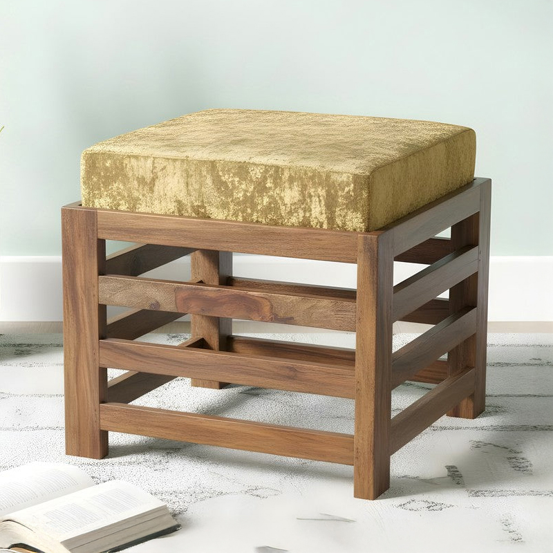 Uvrox Sheesham Wooden Stool With Cushion - Brown