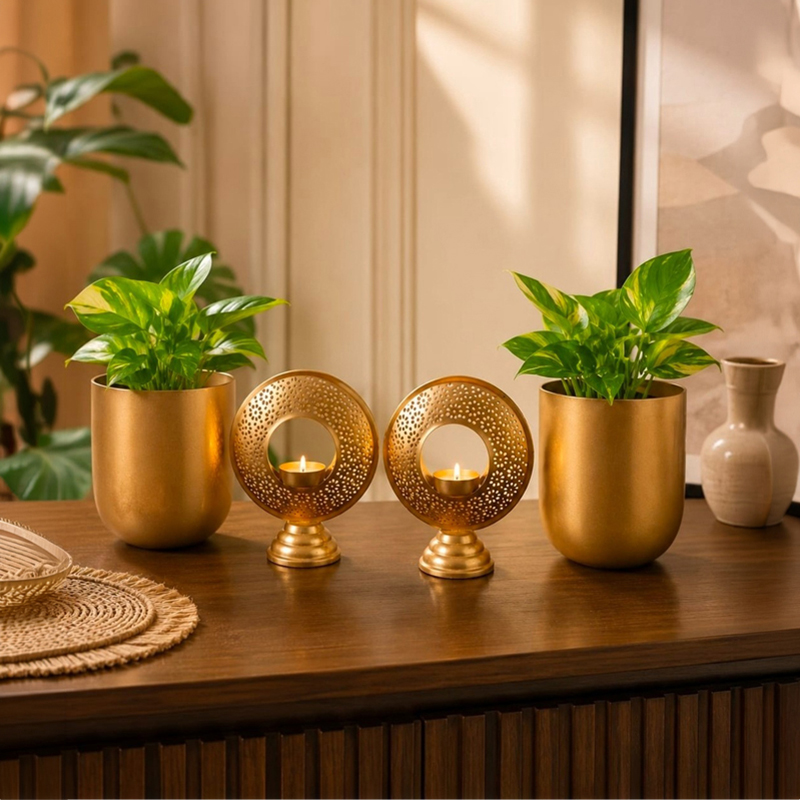 Grove Planter With Tealight Candle Holders - Four Piece Set