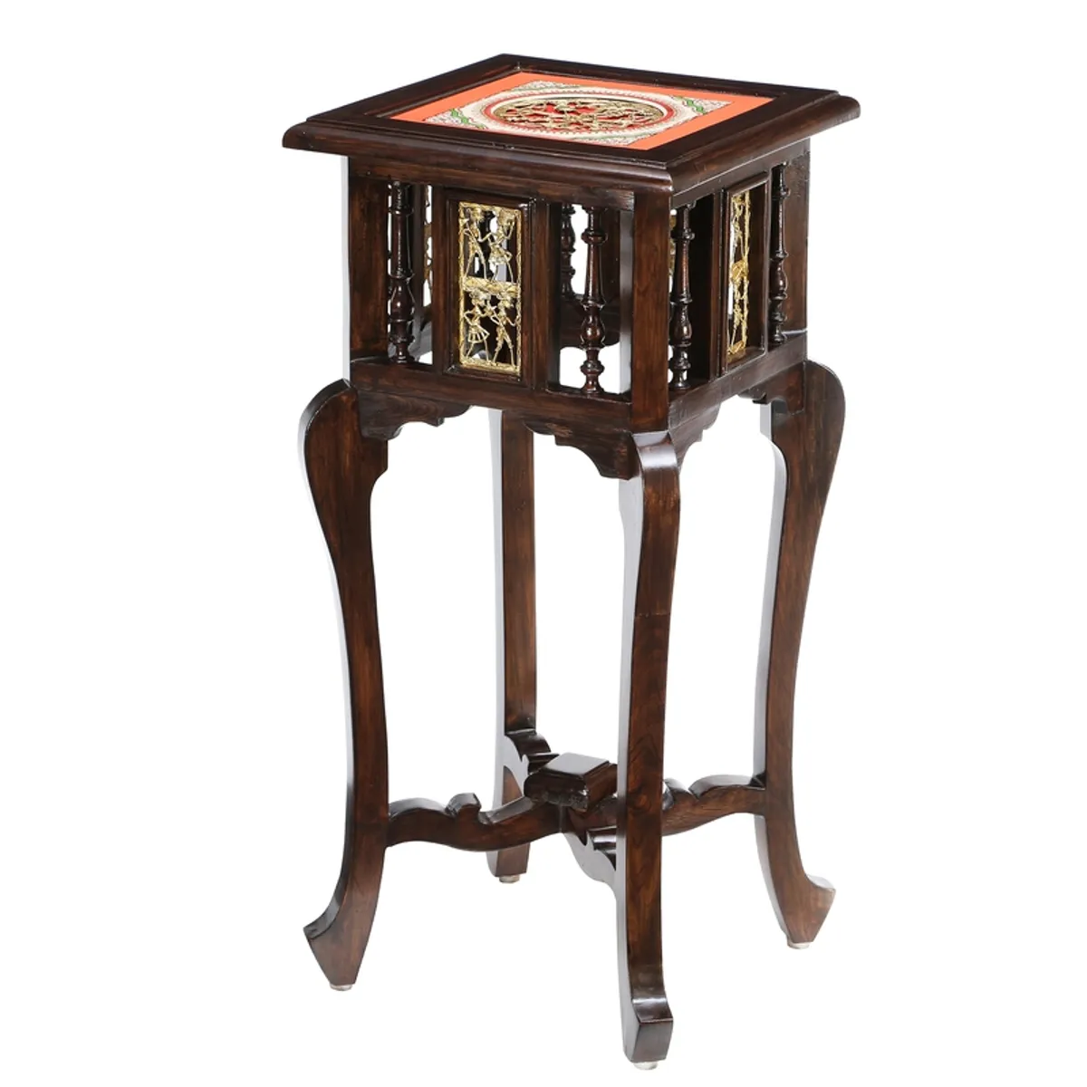 Freestanding dark brown side table shown against a white background.