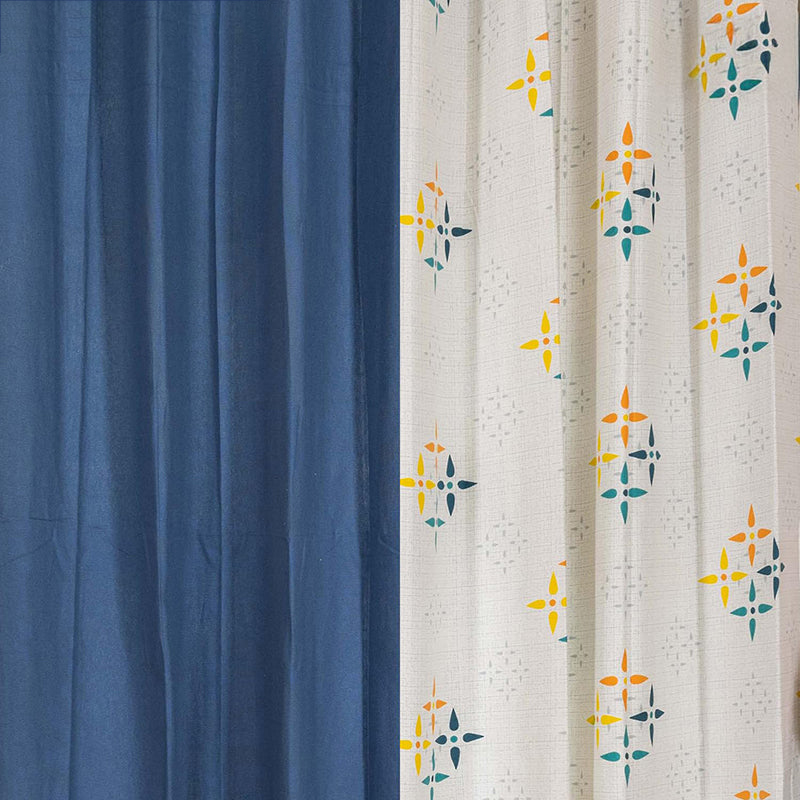 Urban Space Mosaic & Aura Curtain (Indigo,Yellow) - Set Of Three - Window - 5 Feet