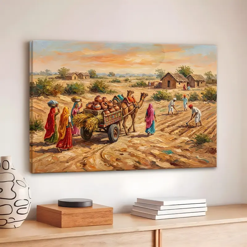 Traditional Pottery Cart Village Life Canvas Wall Painting