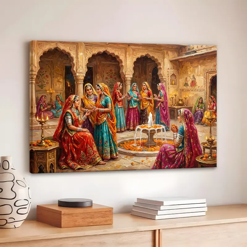 Royal Courtyard Gathering Canvas Wall Painting