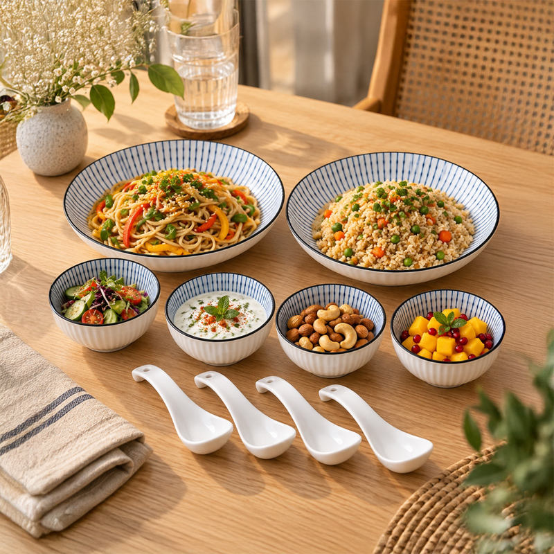 Dine Bloom Ceramic Dinner Set (300 mL Each) - 10 Piece Set - 300 ML each