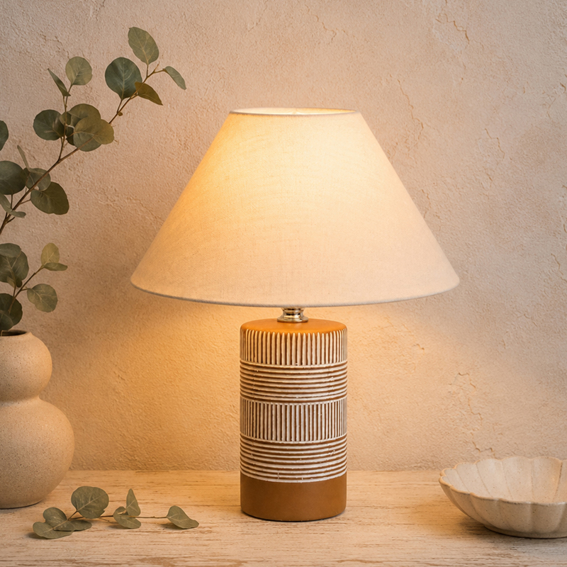 Modern Strata Ceramic Table Lamp - Brown