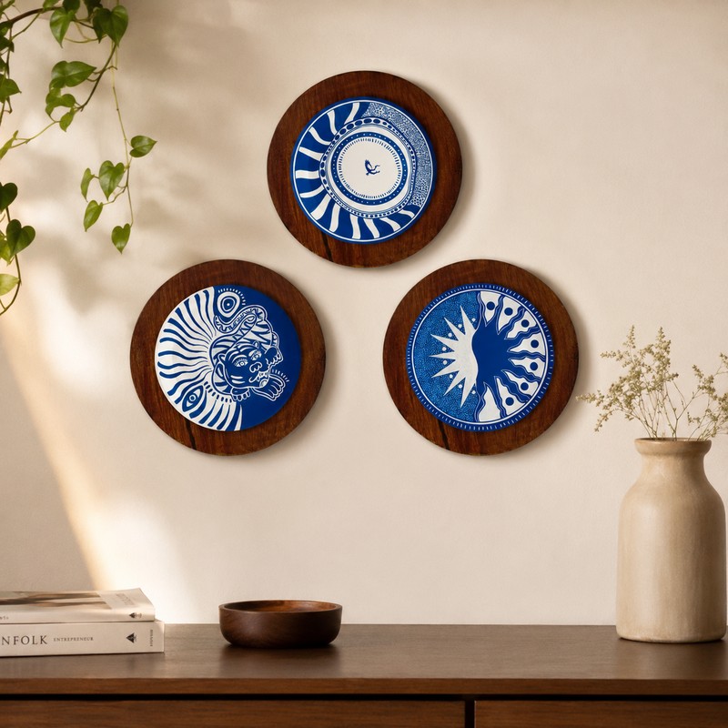 Echoes of Indigo Ceramic Wall Plate - Set of Three