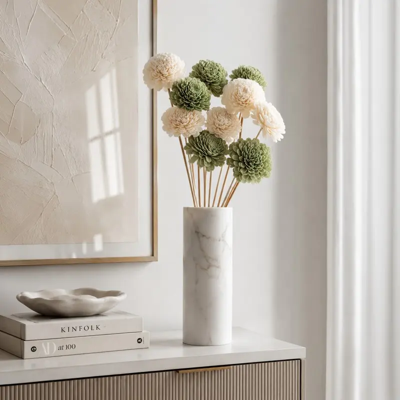 Verdant Pom-Poms Sola Wood Artificial Flower Sticks - Set of Ten