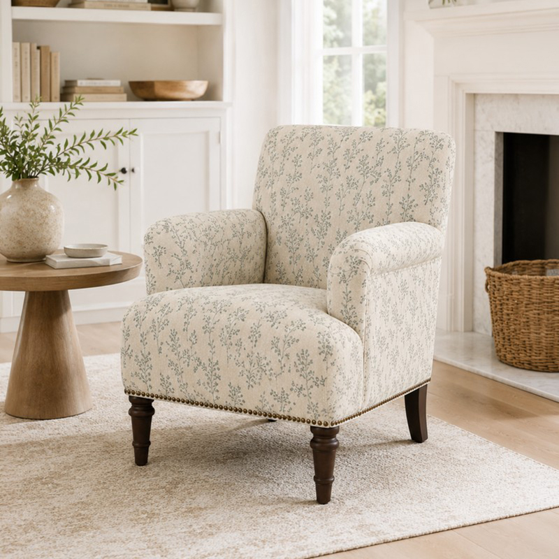 Langley Teak Wood & Faux Suede Lounge Chair