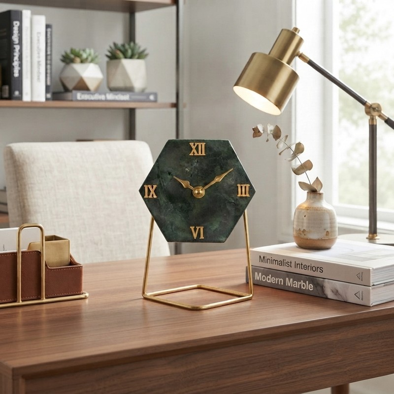 Verdant Timepiece Marble Table Clock With Stand