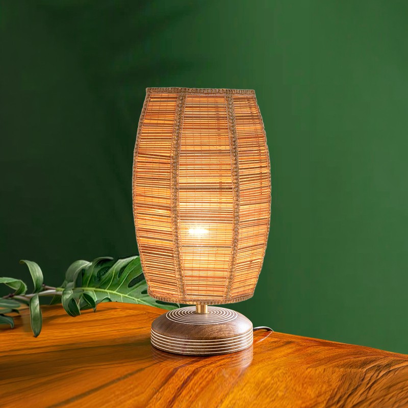 Savera Bamboo Barrel Fabric Table Lamp - Beige