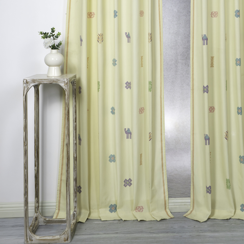 Tranquebar Home Kora Cotton Curtains (Yellow) - Set Of Two - Door - 7 Feet