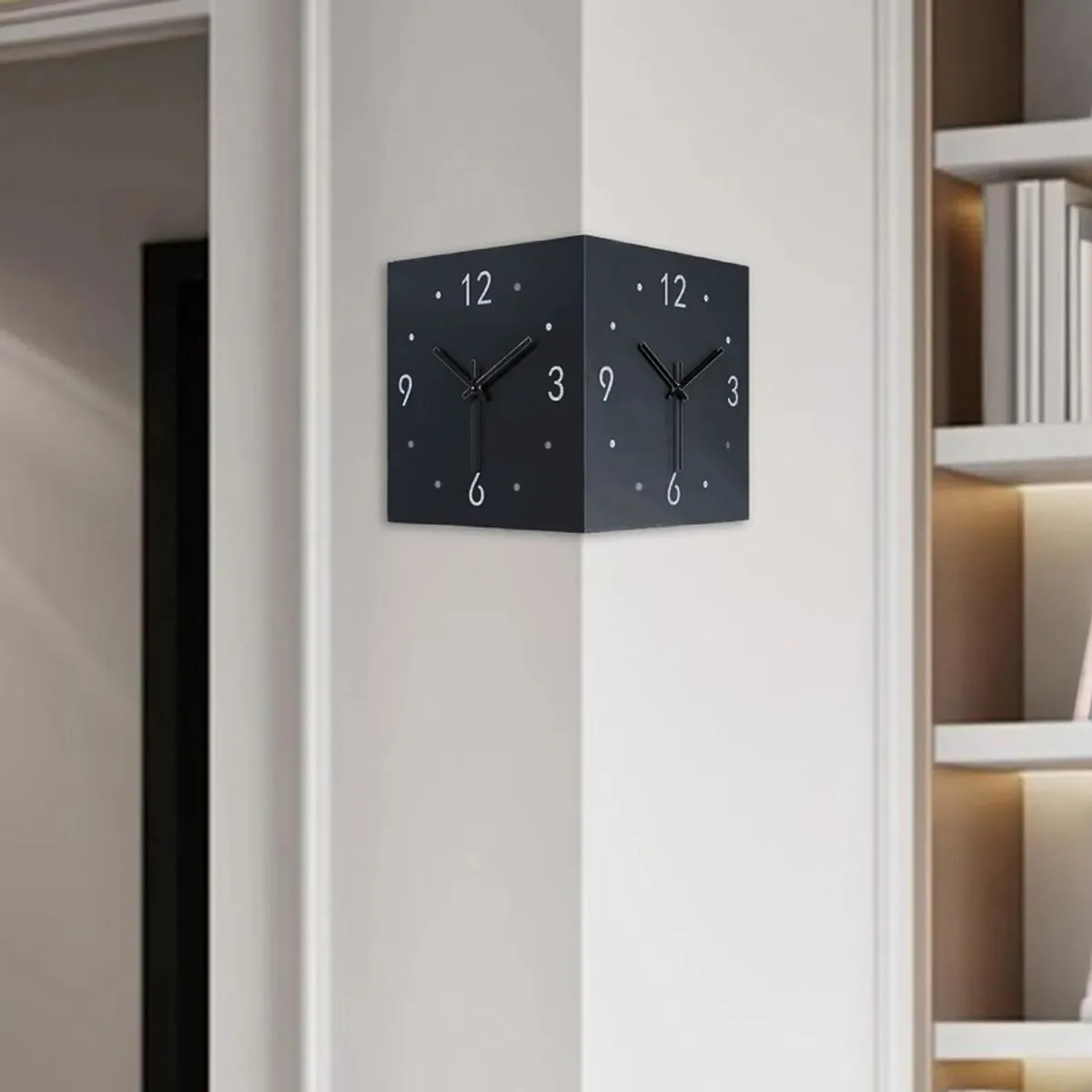 Architectural Corner Wrought Iron Wall Clock - Black