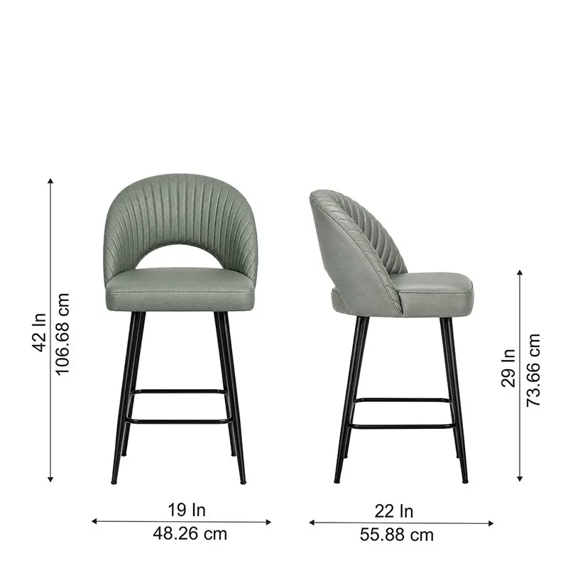 Front and side views of the bar chair with dimensions shown visually