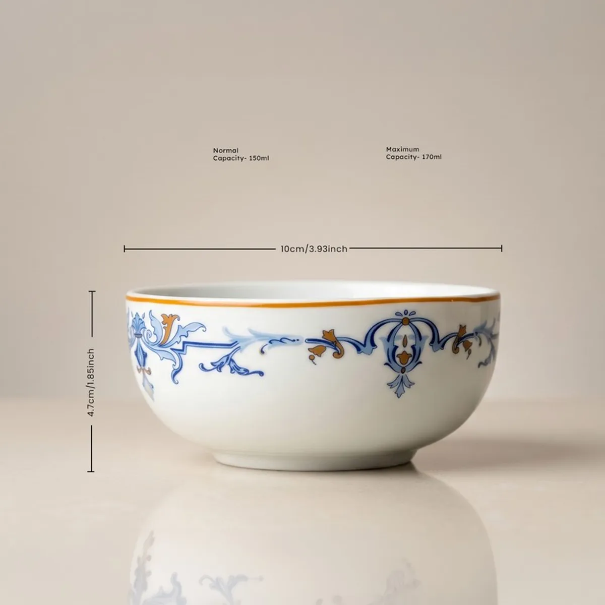 Blue and white porcelain bowl with floral vine detailing