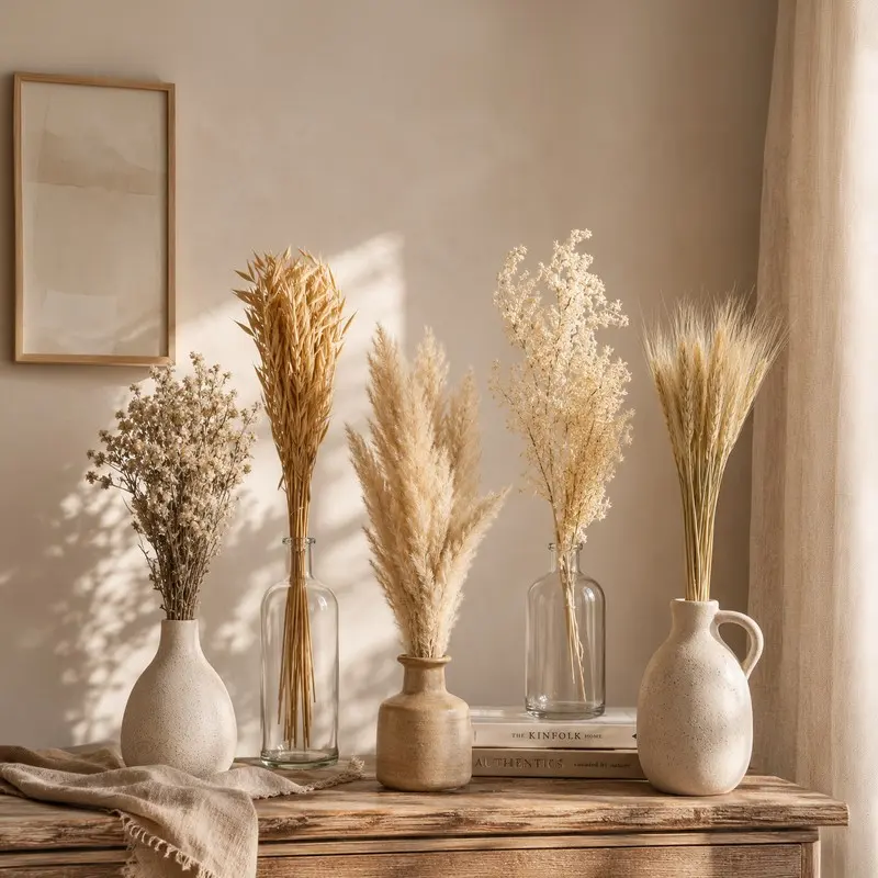 Rustic Prairie Dried Flower Sticks - Set of Five