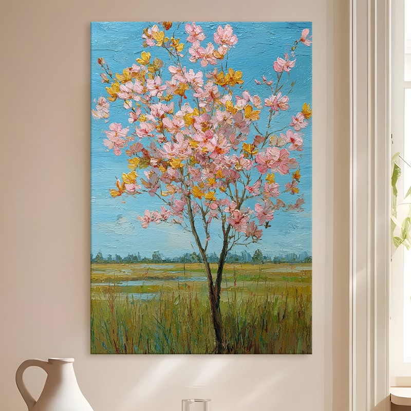Pink Sakura Gallery Wrapped Canvas Wall Painting