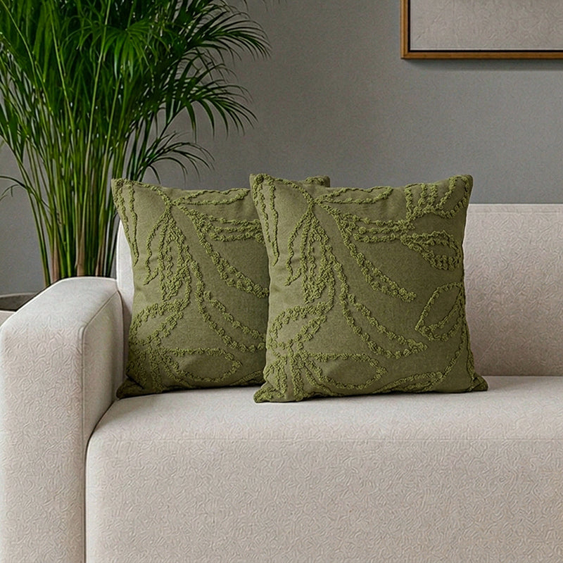 Tapestra Tufted Cotton Cushion Cover Set - Set Of Two - 18 x 18 Inches
