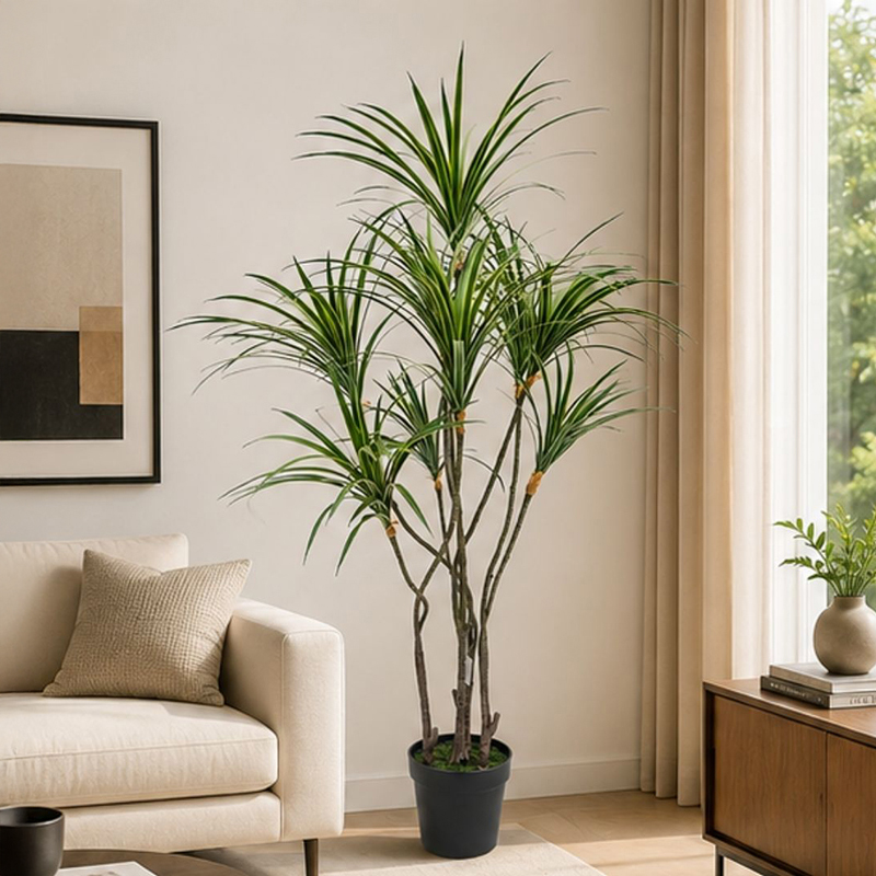 150 cm (4.9 ft) Artificial Dracaena Marginata Plant With Black Plastic Pot