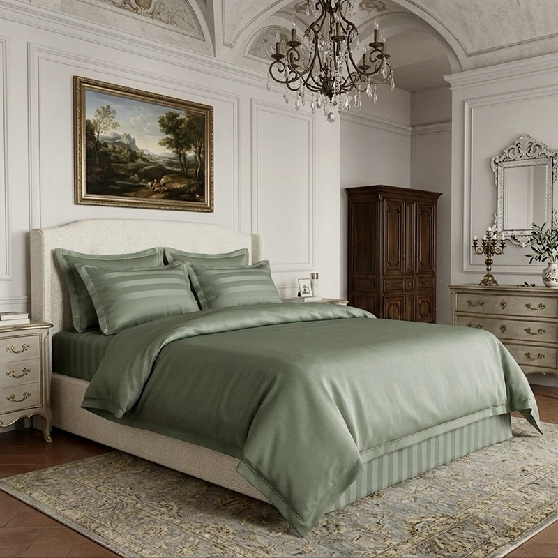Soft Dusk Cotton Bedding Set (Sage Green) - Six Piece Set - King