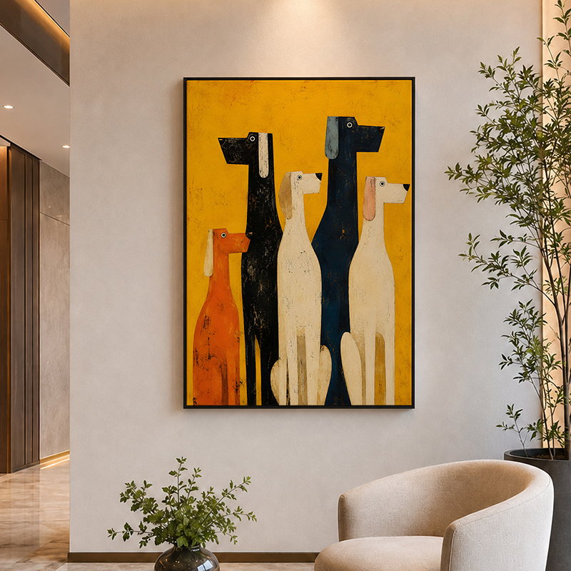 Marigold Dog Parade Canvas Wall Painting With Frame - Small