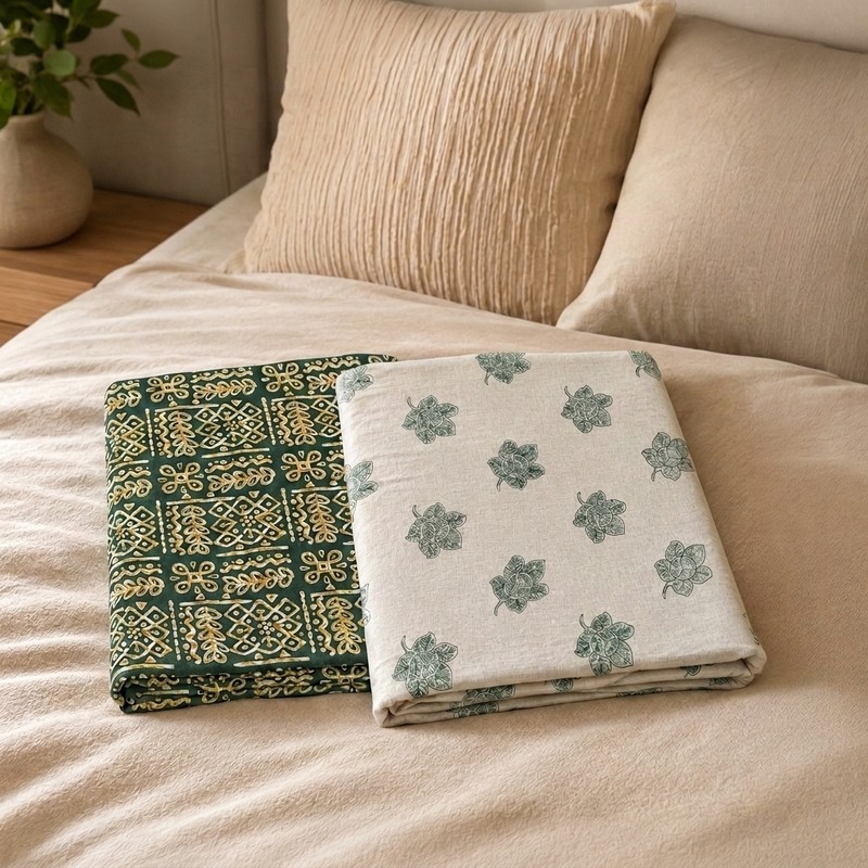 Breeza Printed Cotton Dohars (350 GSM) - Set of Two - Single