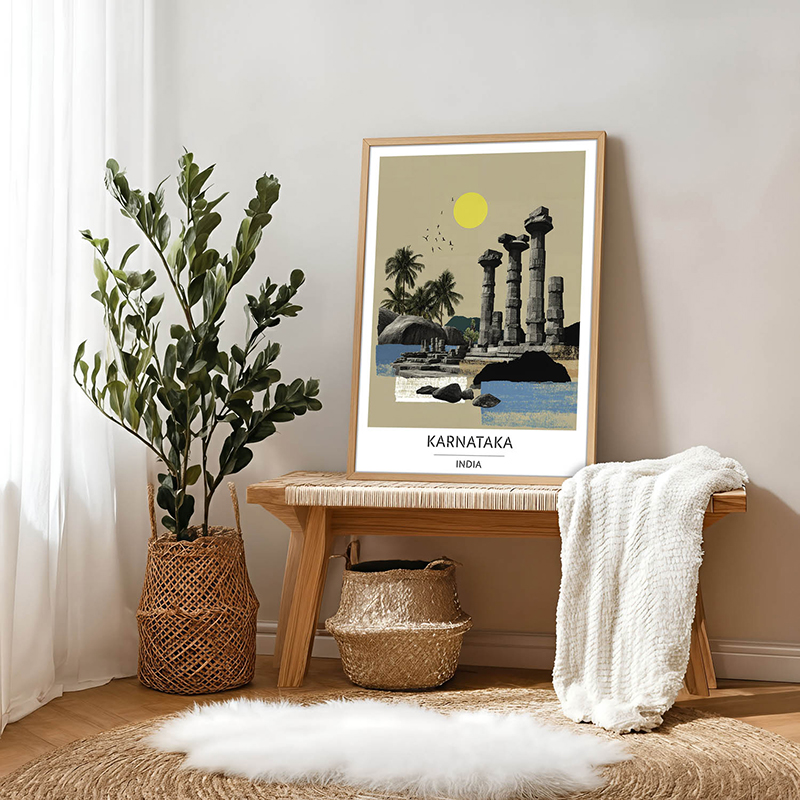 Ancient Pillars of Karnataka Wall Art With Brown Frame - Small