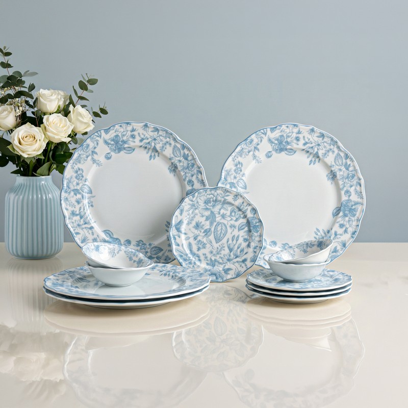 Granpiatto Porcelain Dinner Set (Blue & White) - 12 Piece Set