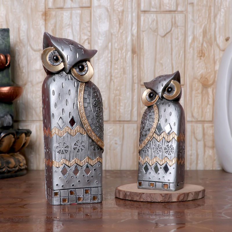 Arabian Owl Showpiece (Silver) - Set of Two