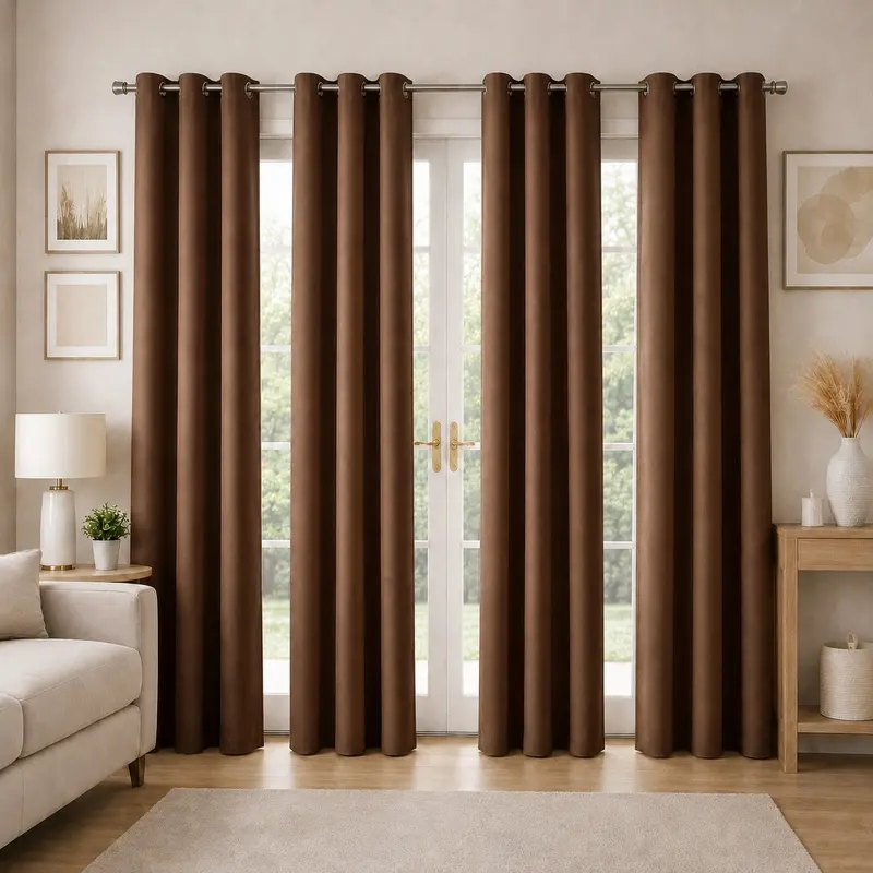 Form Fit Velvet Curtain (Brown) - Set of Four