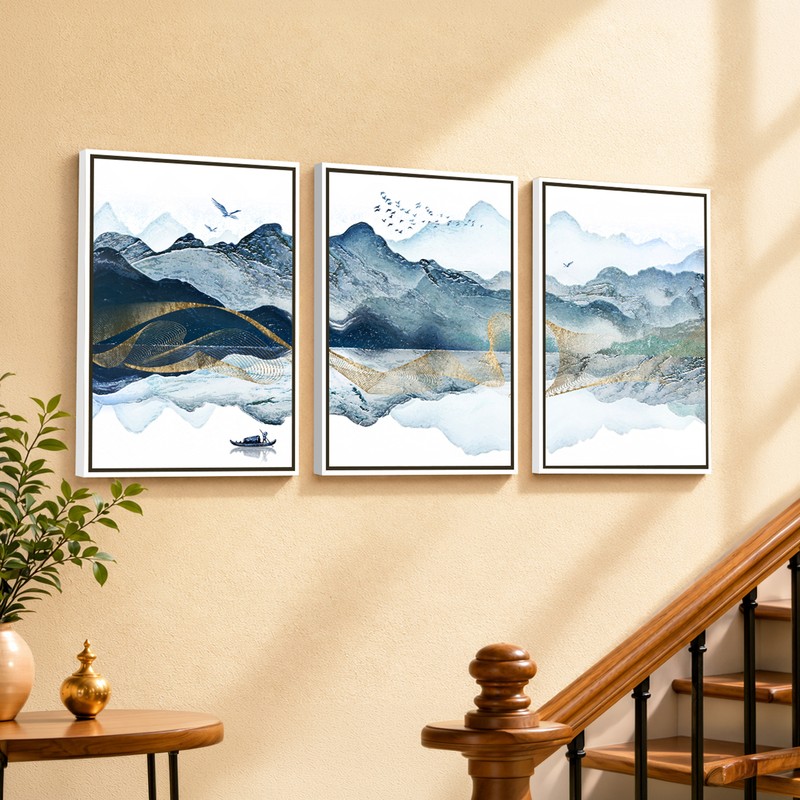 Misty Peaks Canvas Wall Paintings - Set of Three