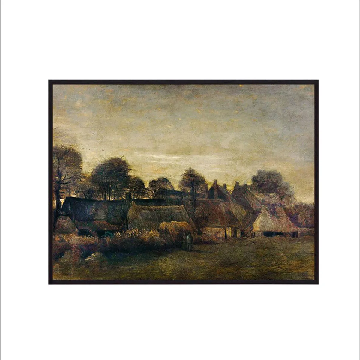 Front view of framed farmhouse at dusk canvas wall painting