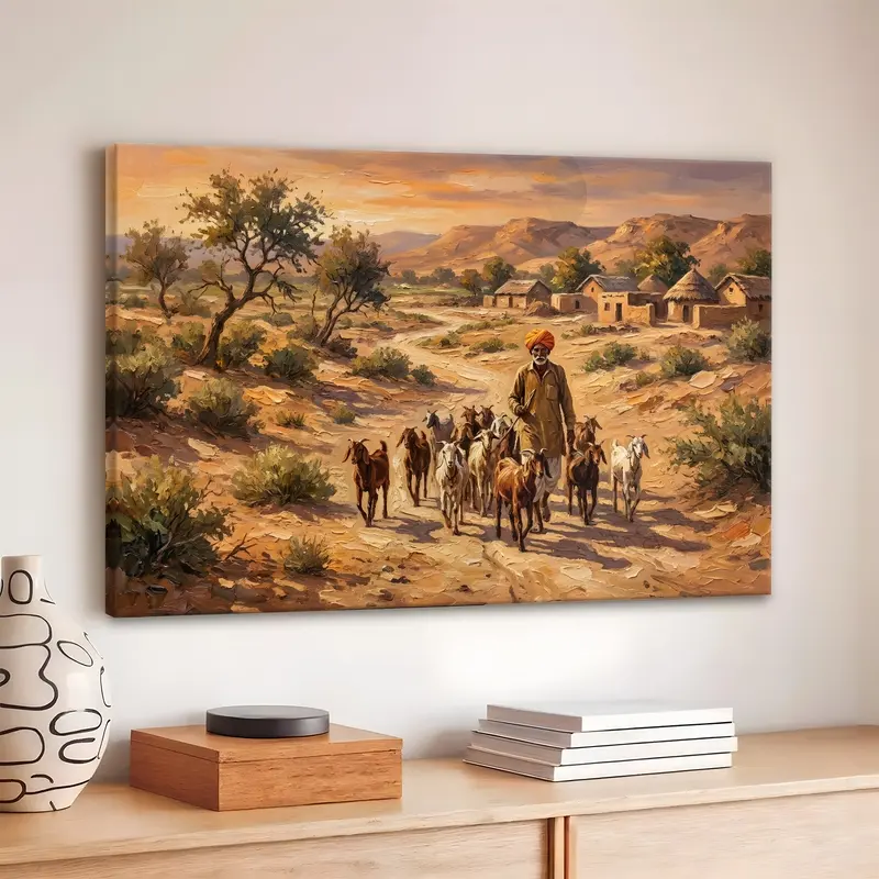 Desert Shepherd Village Path Canvas Wall Painting