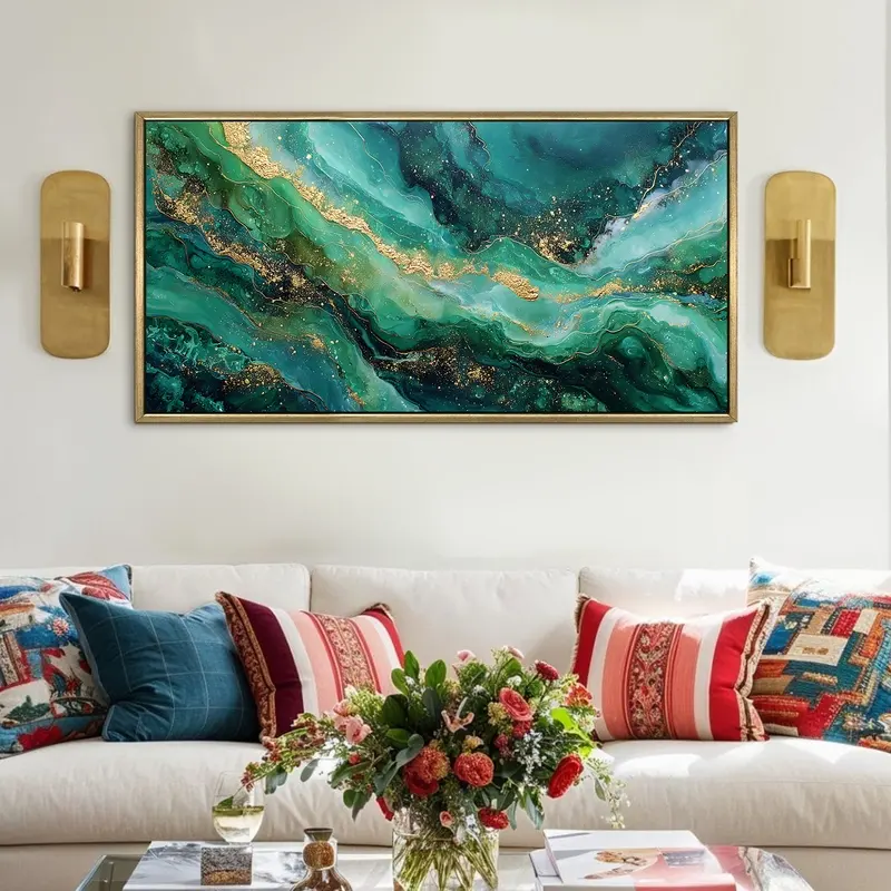Verdant Geode Flow Canvas Wall Painting