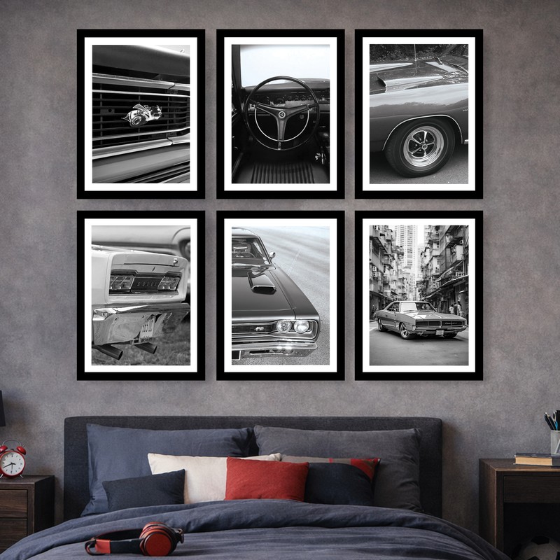 Vintage Wheels Grey Wall Art - Set of Six