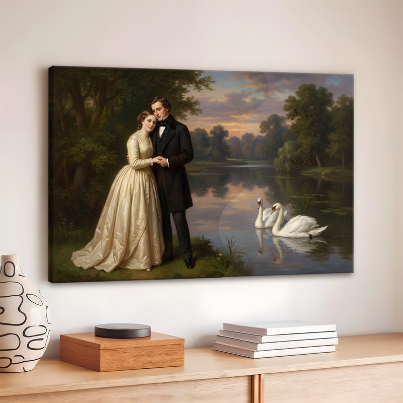 Swan Lake Romance Canvas Wall Art - 380 GSM
