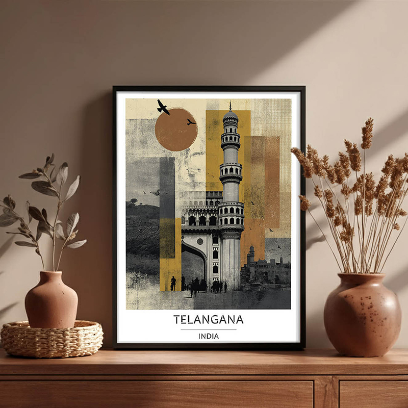 Charminar Legacy Telangana Wall Art With Black Frame - Small
