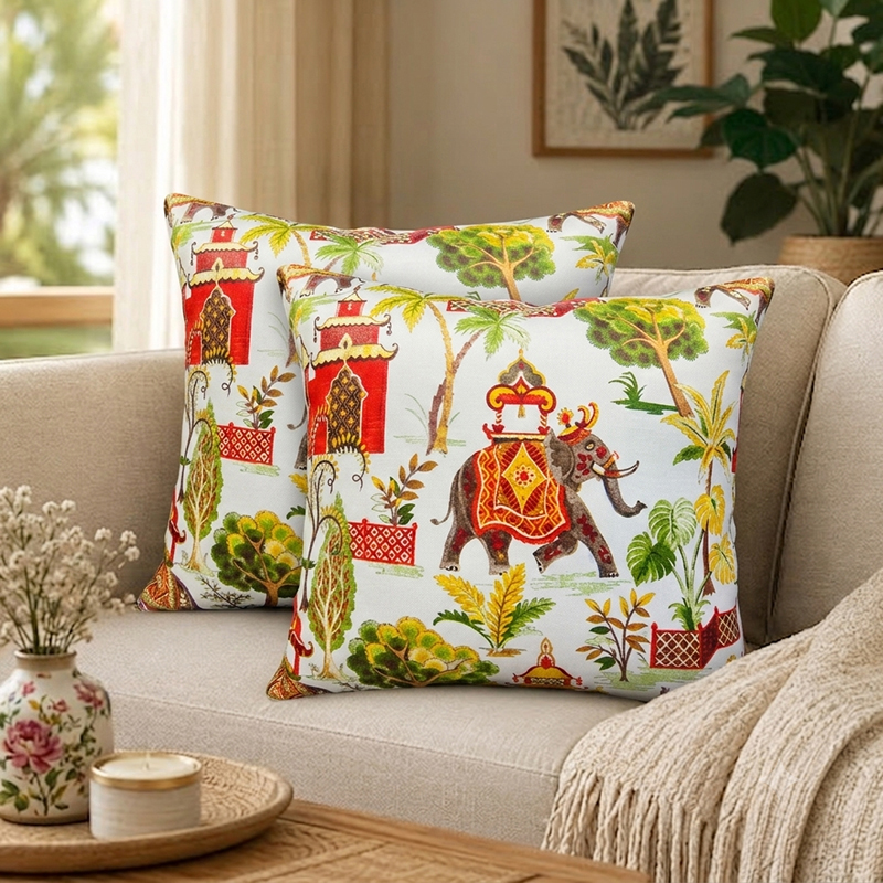 Elephant Parade Printed Cushion Covers - Set of Two - 16 x 16 Inches