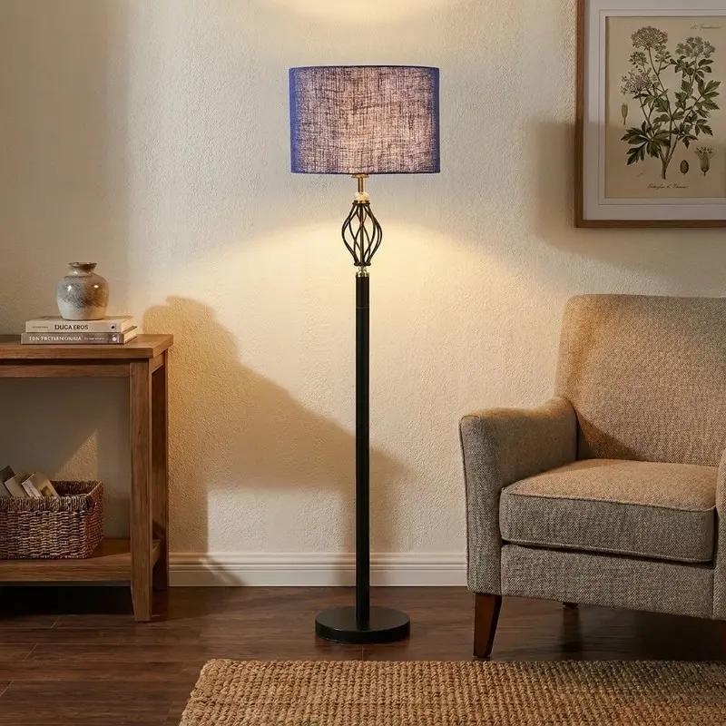 Sapphire Glow Jute Floor Lamp