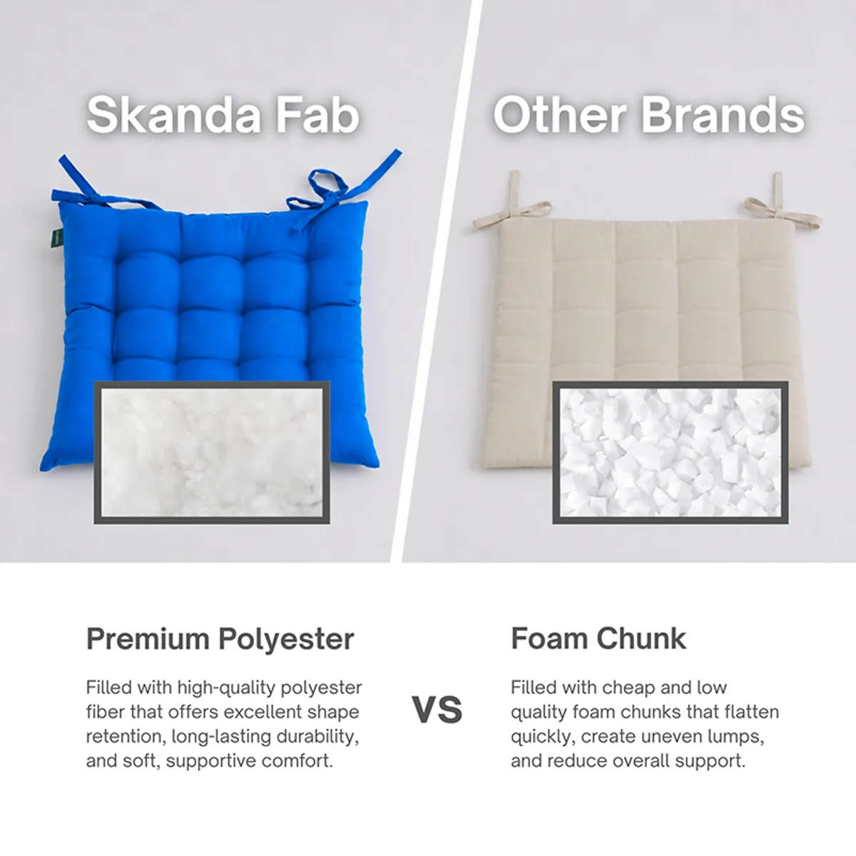 Blue chair pad shown beside a contrasting neutral pad in a comparison image.